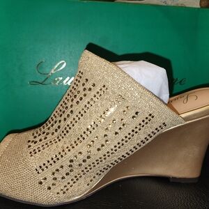 Lauren Lorraine Gold Wedge Mules
